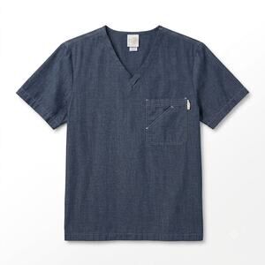 Koi Chambray V Neck Scrub Top Gray Chest Pocket Nursing Medical Womens Small